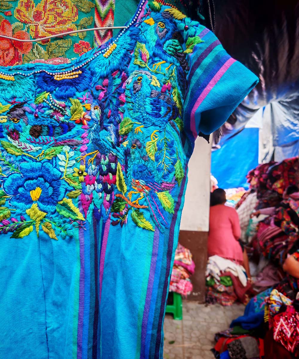 Bright blue floral Santiago huipil