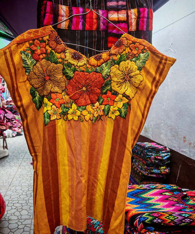 Sunset Santiago huipil with hibiscus