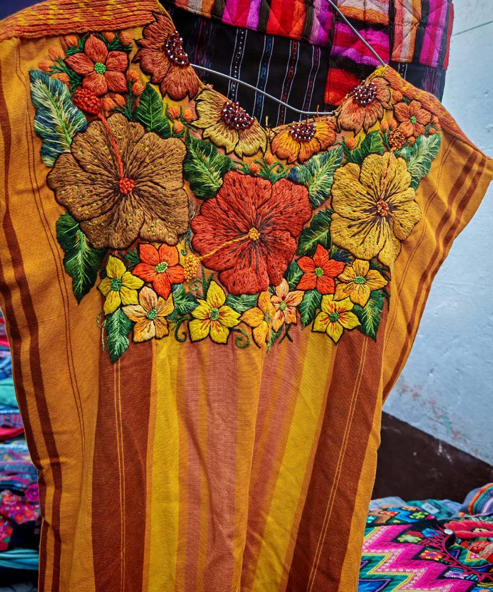 Sunset Santiago huipil with hibiscus