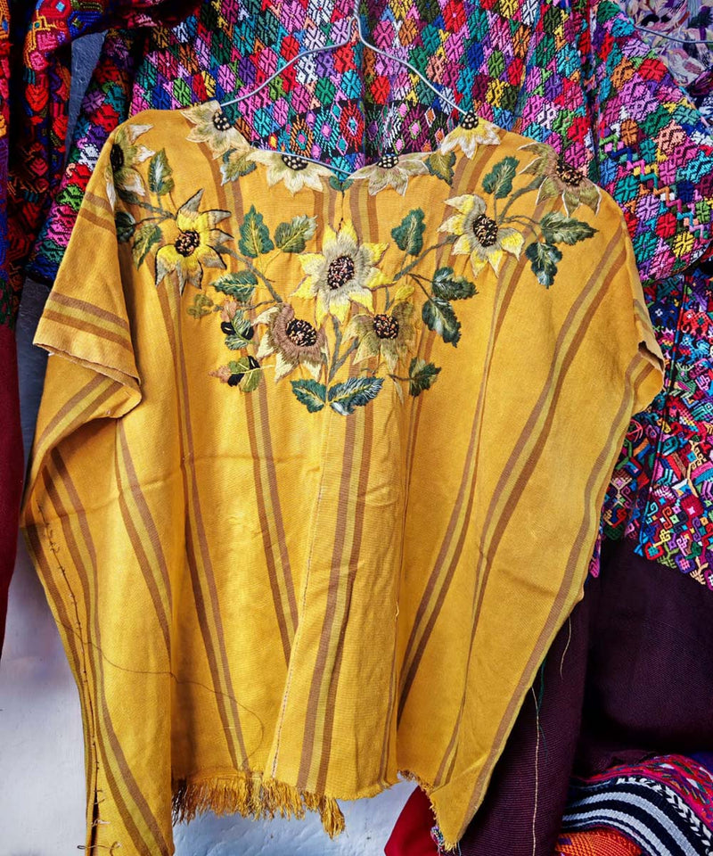 Yellow floral Santiago huipil