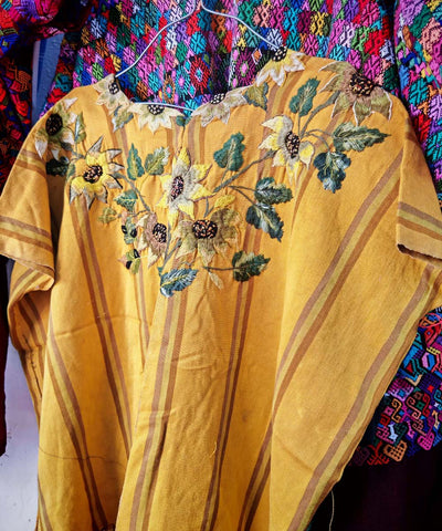 Yellow floral Santiago huipil