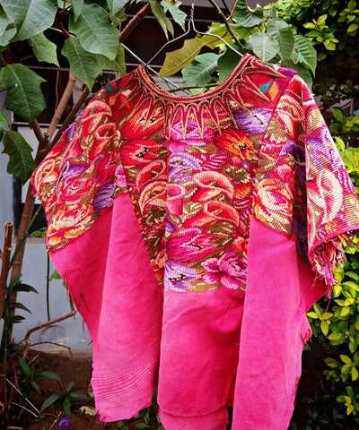 Vintage Guatemalan huipil with handwoven Mayan embroidery