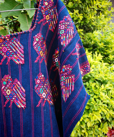 Indigo Nahuala huipil with large turkeys