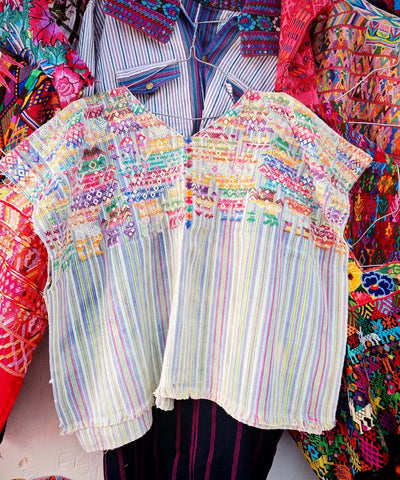 Faded blue striped Nahuala huipil