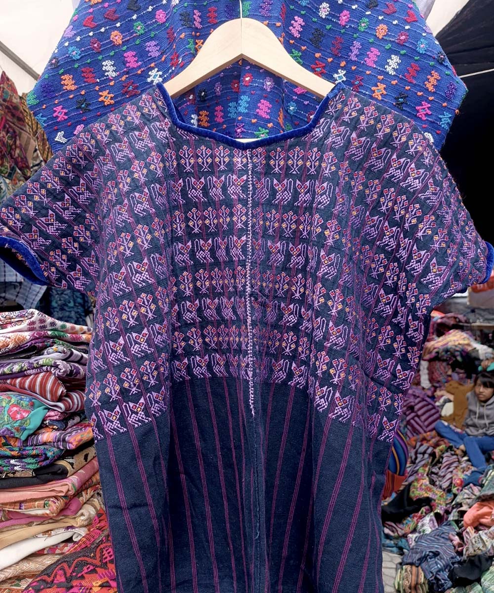 Vintage Guatemalan huipil with handwoven Mayan embroidery