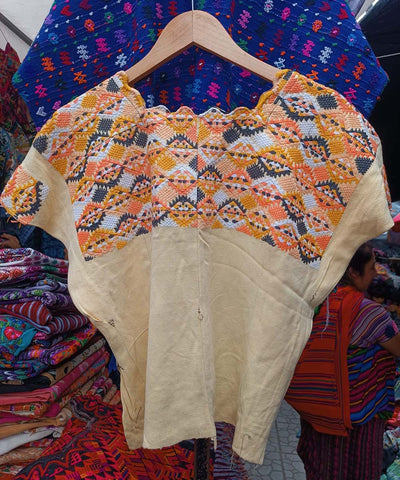 Vintage Guatemalan huipil with handwoven Mayan embroidery