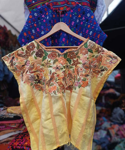 Vintage Guatemalan huipil with handwoven Mayan embroidery