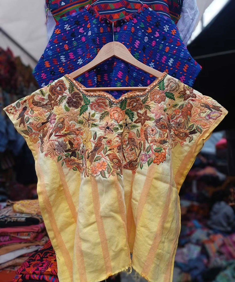 Vintage Guatemalan huipil with handwoven Mayan embroidery