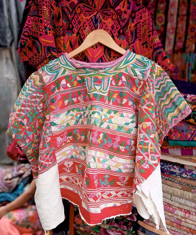 Vintage Guatemalan huipil with handwoven Mayan embroidery