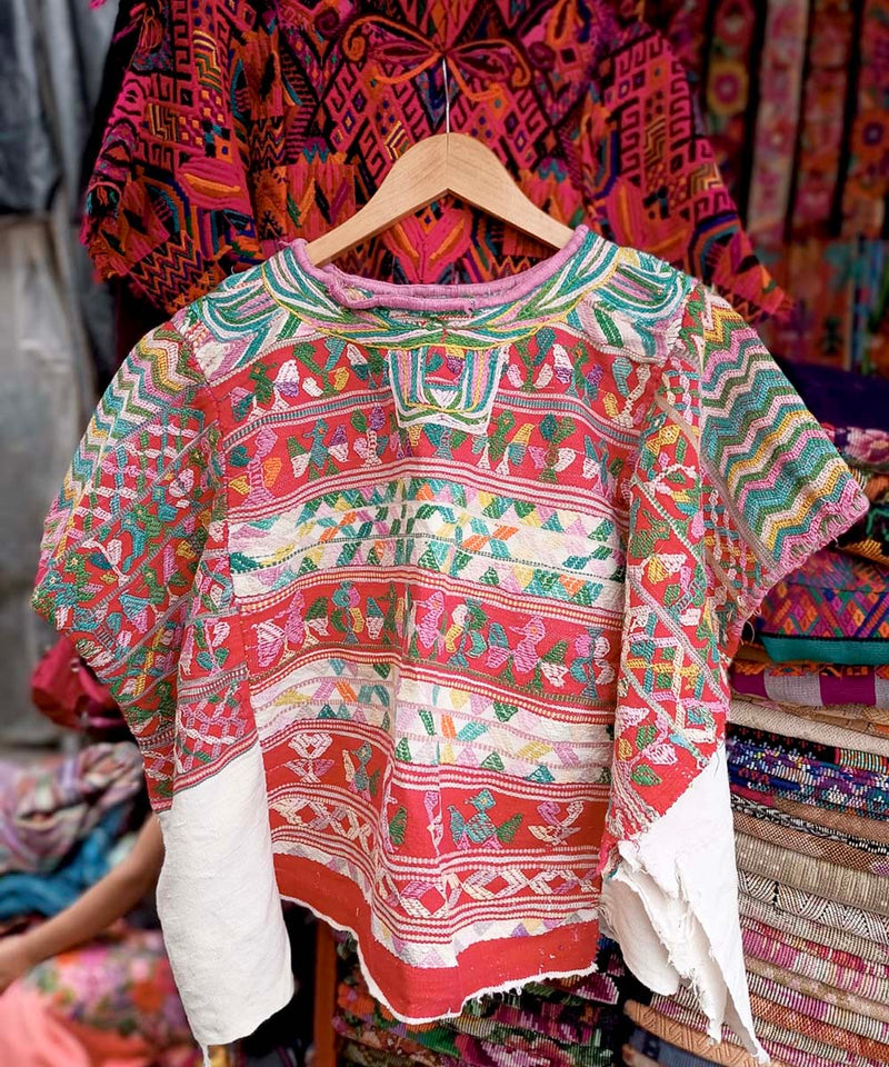 Vintage Guatemalan huipil with handwoven Mayan embroidery