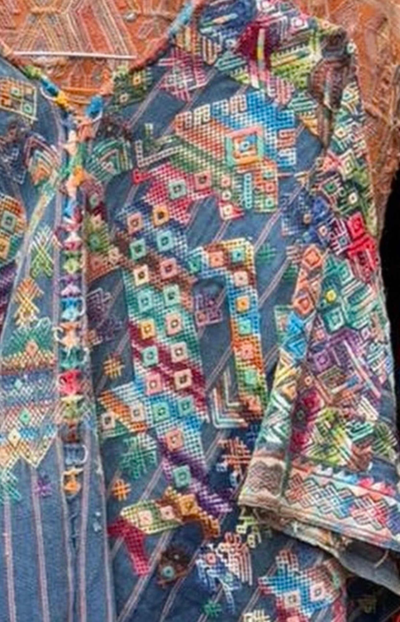 Indigo Nahuala huipil with dancing horses