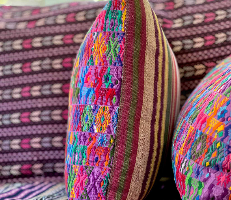Pillow made from vintage Guatemalan huipil textiles 