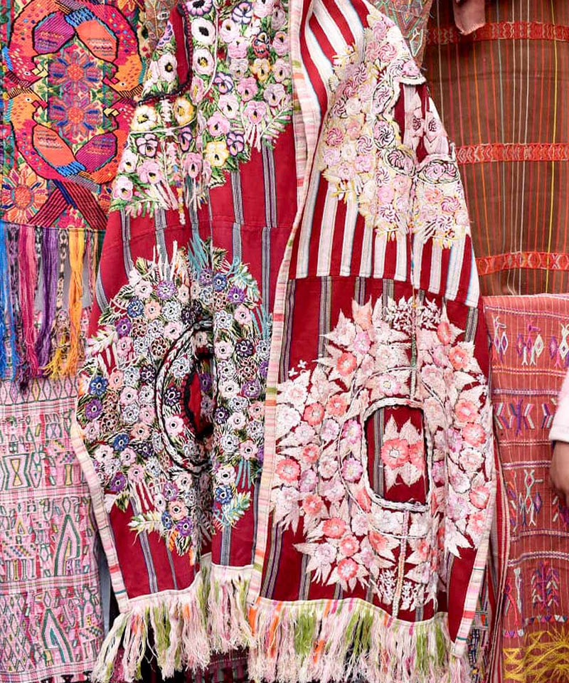 Table runner made from vintage Guatemalan huipil textiles 