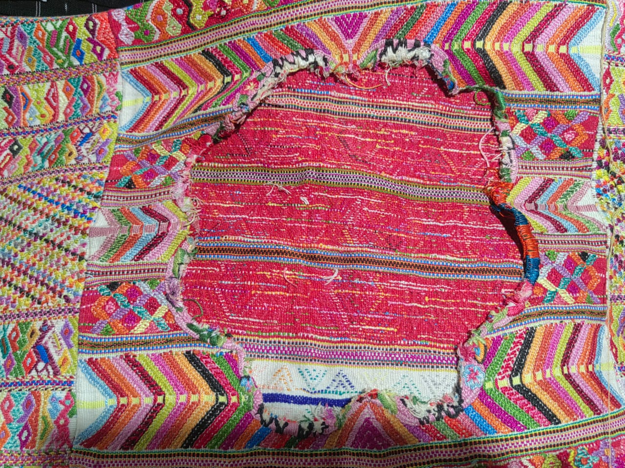 Red and white San Juan Cotzal huipil #4-147