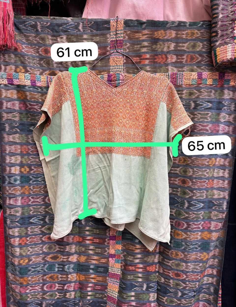 Peach and pale blue Nahuala huipil #4-277