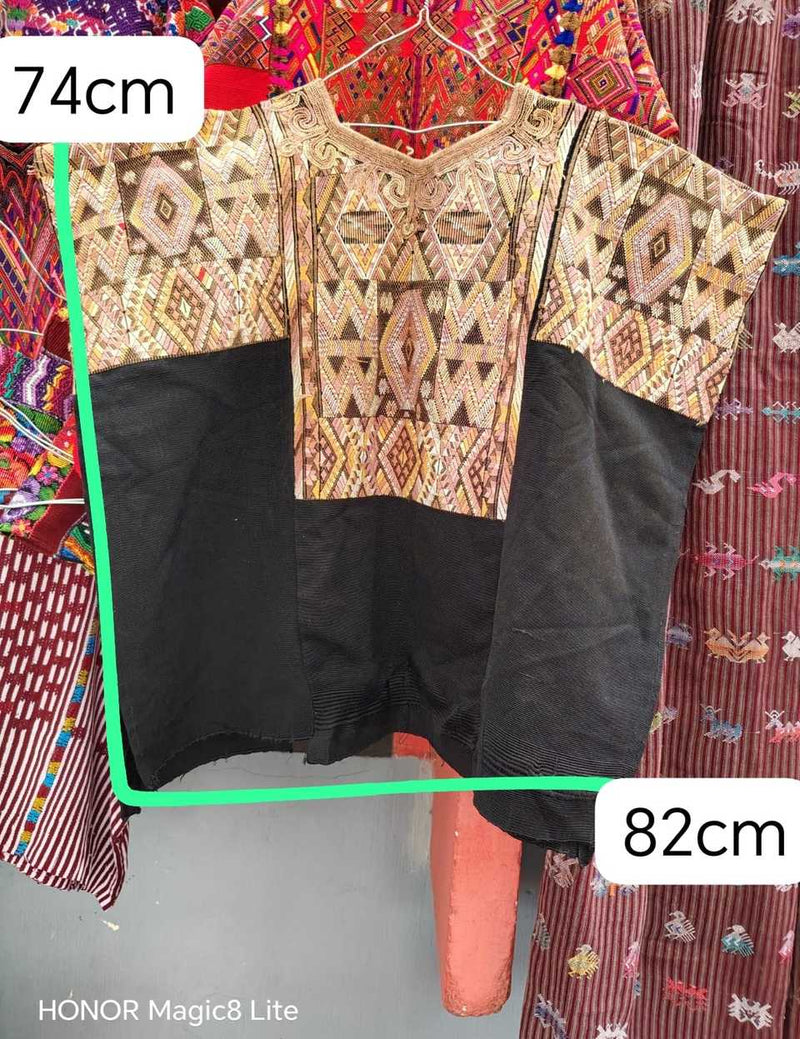 Brown and gold Chichicastenango huipil #6-17