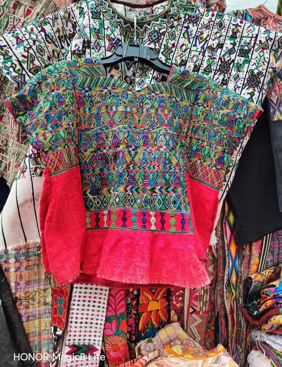 Red and green San Juan Cotzal huipil #4-308