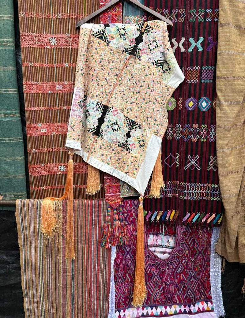 Colourful beige Nahuala ceremonial  cloth #2-8