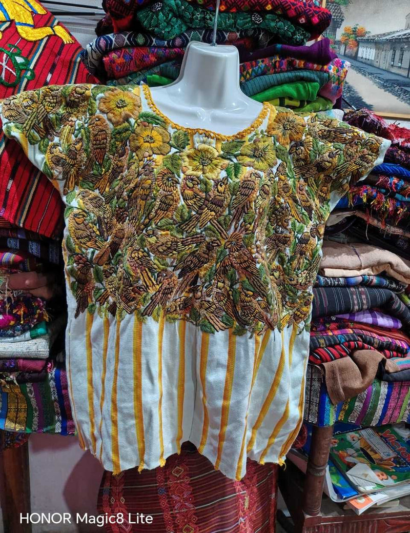 (Reserved for April) Brown and yellow Santiago huipil #5-397