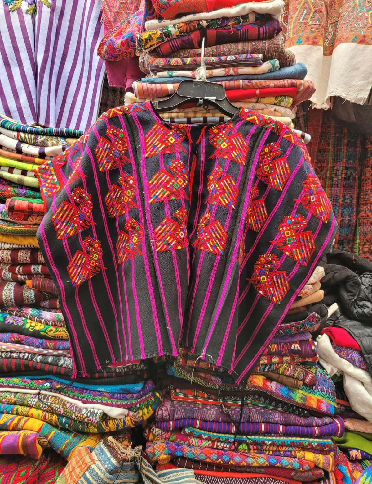 Red and pink on black Nahuala huipil #3-30