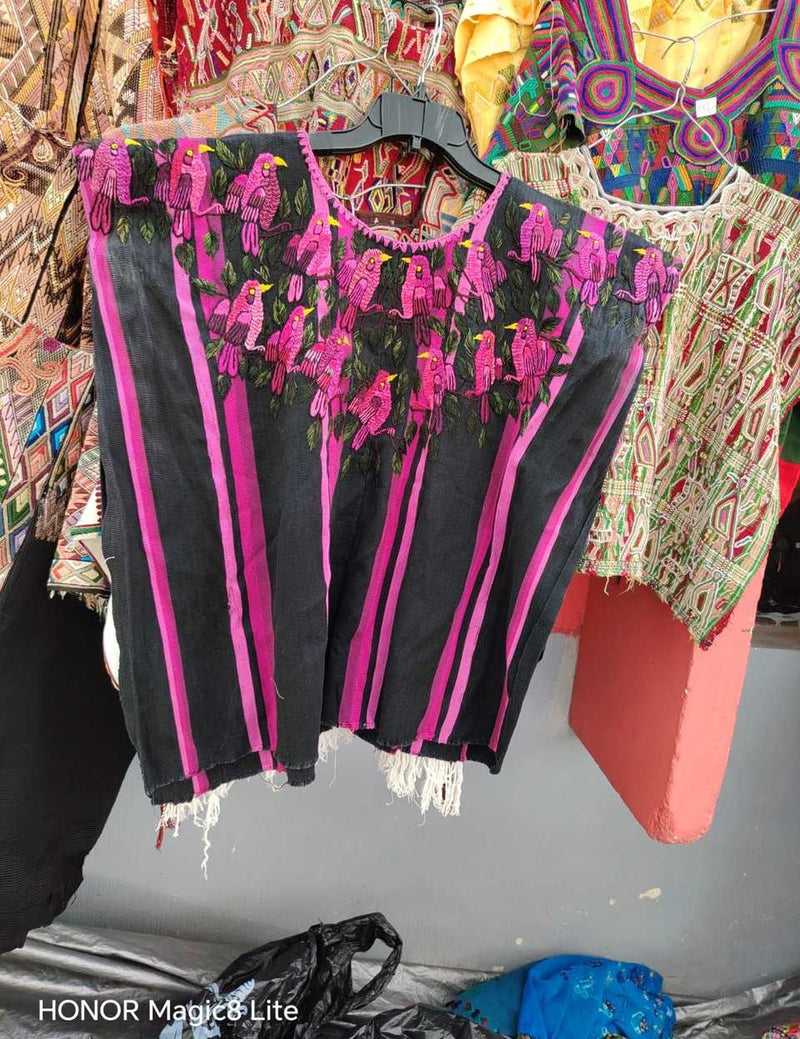 Pink and black Santiago huipil #5-36
