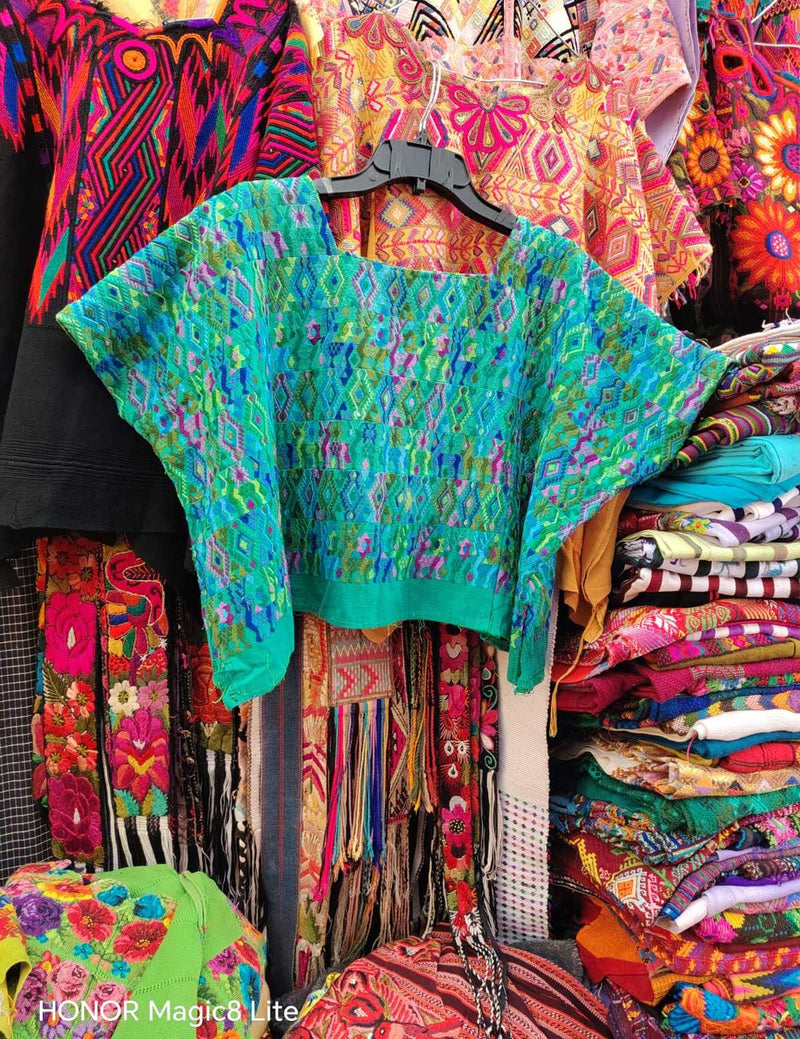 Colourful on green Coban huipil (Reserved for Anne)