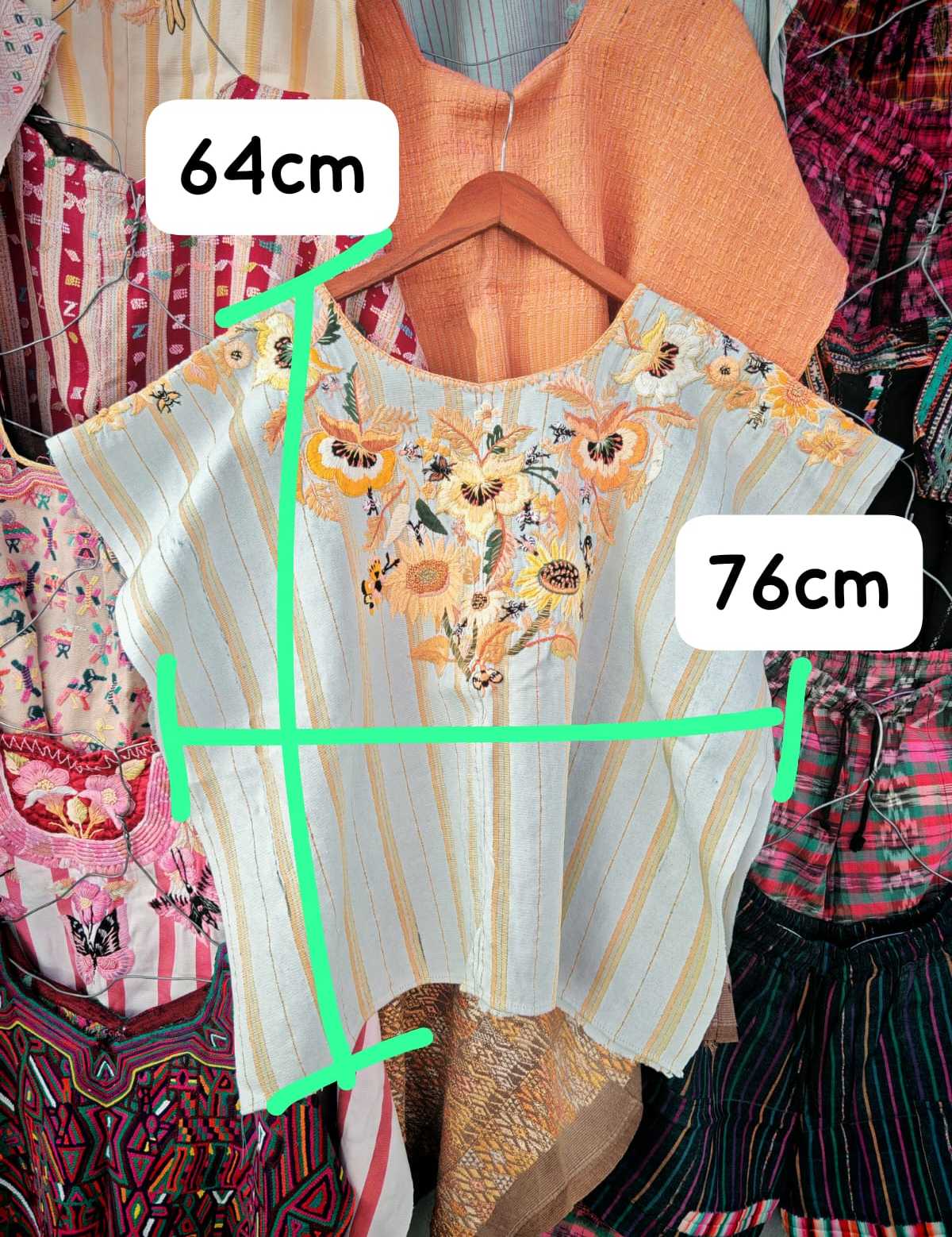 Coral and blue Santiago huipil #2-112