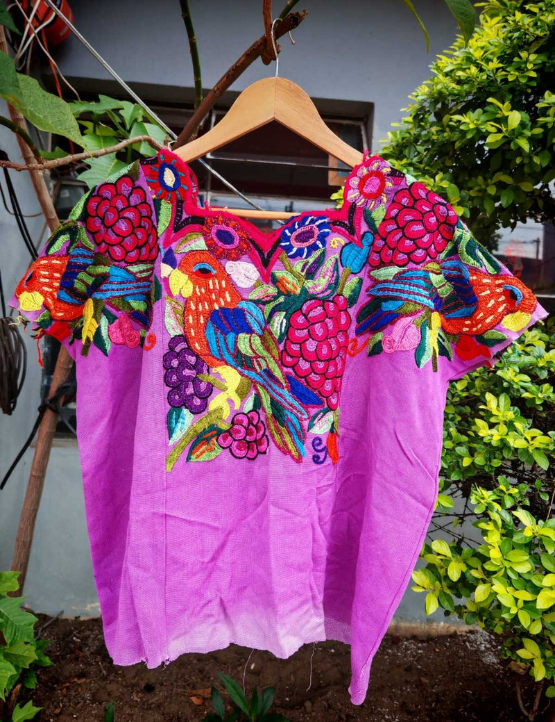 Oversized Parrots on Fuchsia Chichicastenango Huipil #6-279