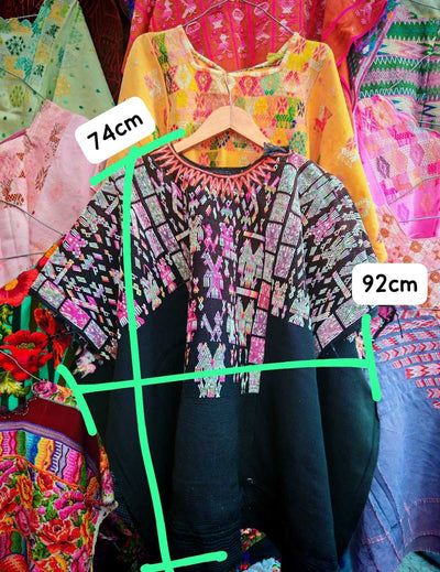 (Reserved for Irena) Black and pink Chichicastenango huipil #1-65