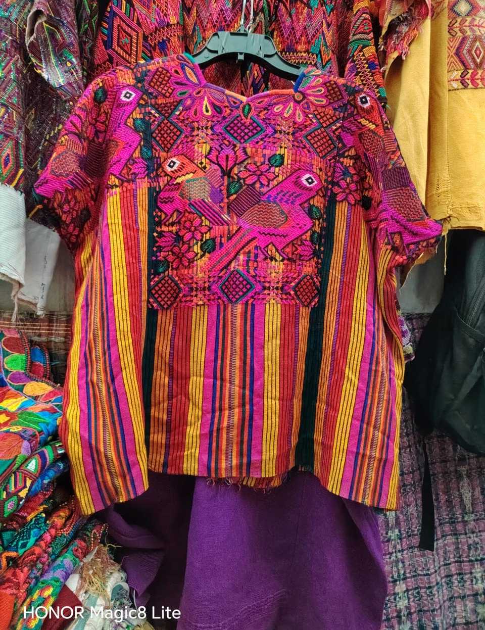 Pink and mustard parrot Chichicastenango huipil #4-265