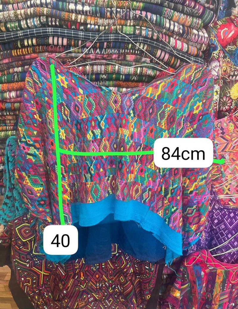 Colourful on blue Coban huipil #2-39