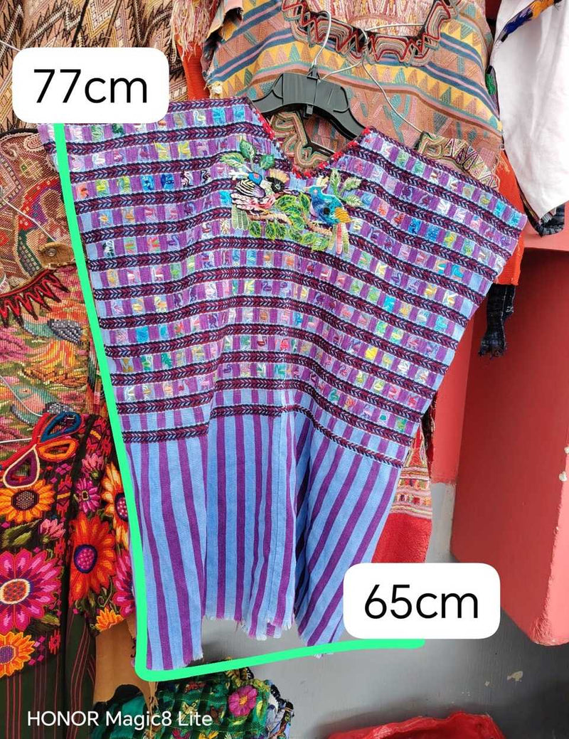 Berry and blue gingham Santiago huipil #5-177