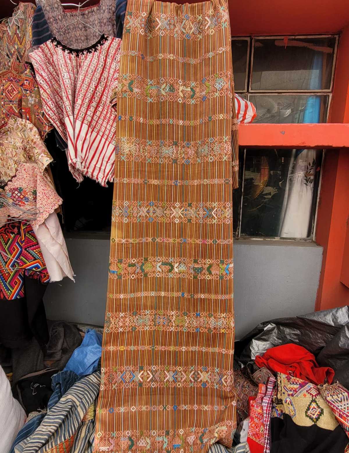 Heavily embroidered brown Aguacatan corte #2-34