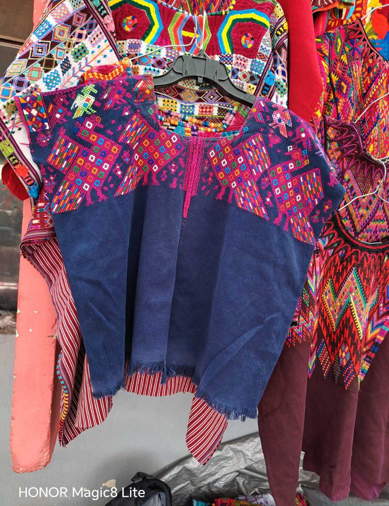 Indigo with Pink Peacocks Nahuala Huipil #6-225
