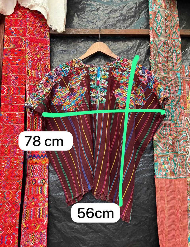 Burgundy striped Nahuala huipil #6-82
