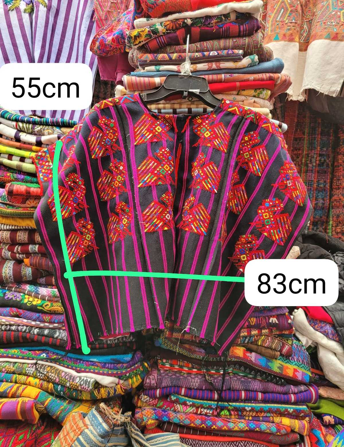 Red and pink on black Nahuala huipil #3-30