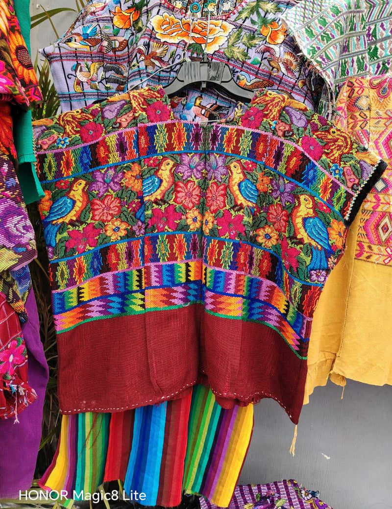 Colourful on red Aguas Calientas huipil #4-42