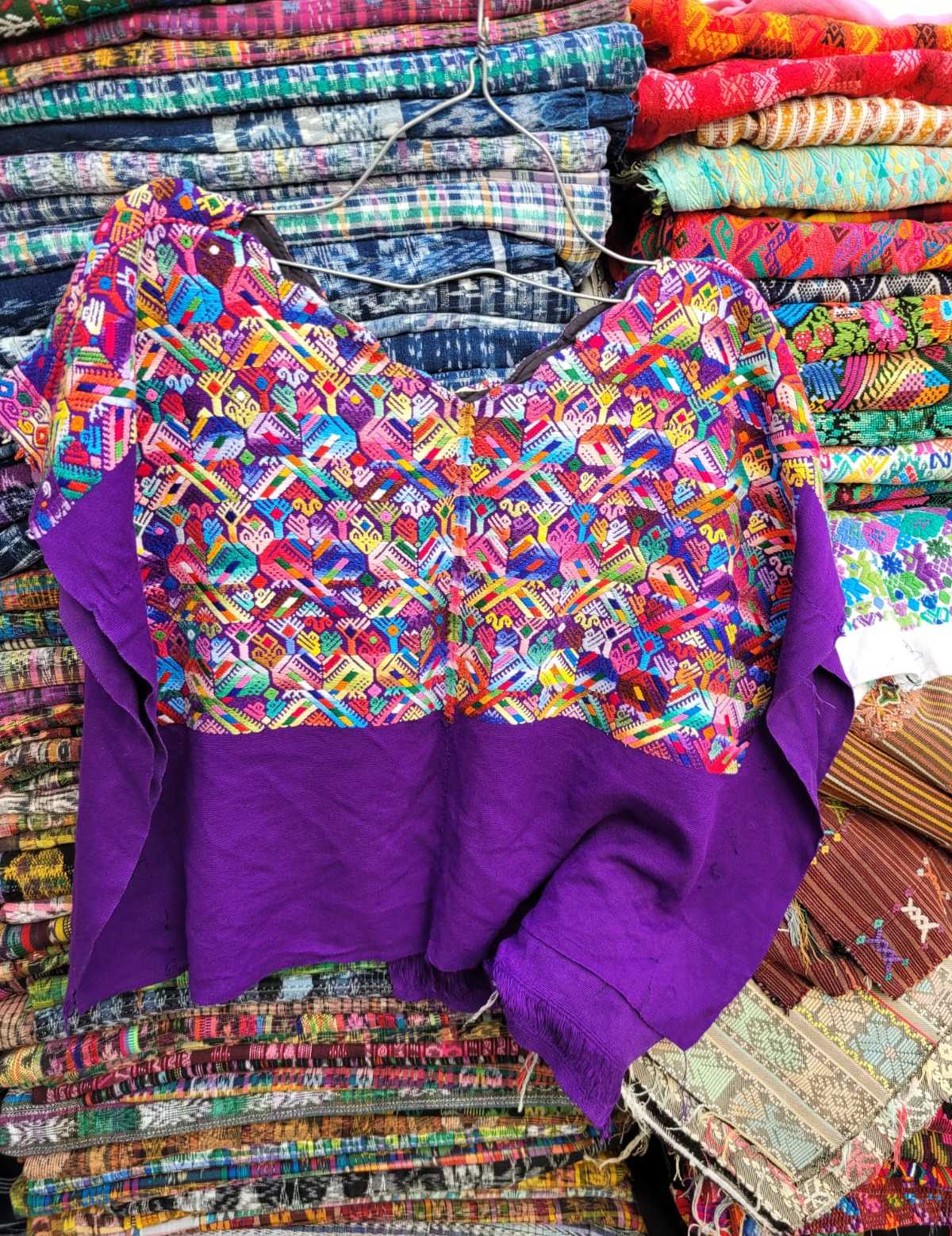 Colourful on purple Nahuala huipil #2-41