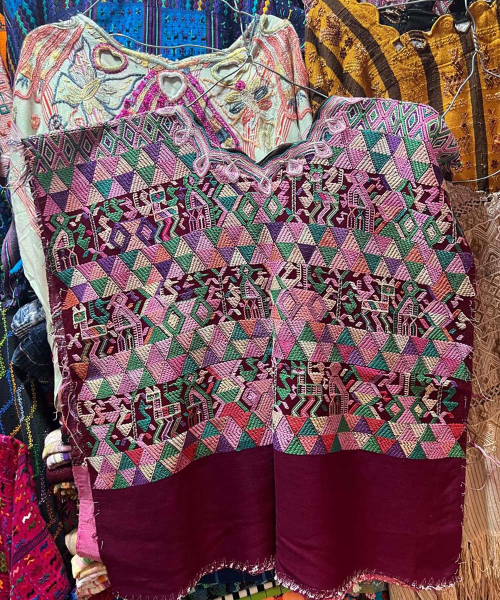 Burgundy and pink Nebaj huipil