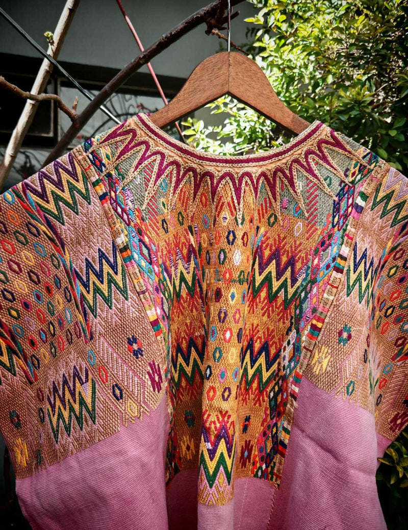 Pink and gold Chichicastenango huipil #2-80
