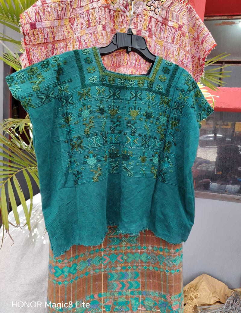 (Reserved for Anne) Deep turquoise San Lucas Toliman huipil #5-215