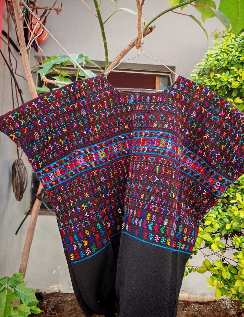(Reserved for Myriam) Red on Black San Lucas Huipil #6-258