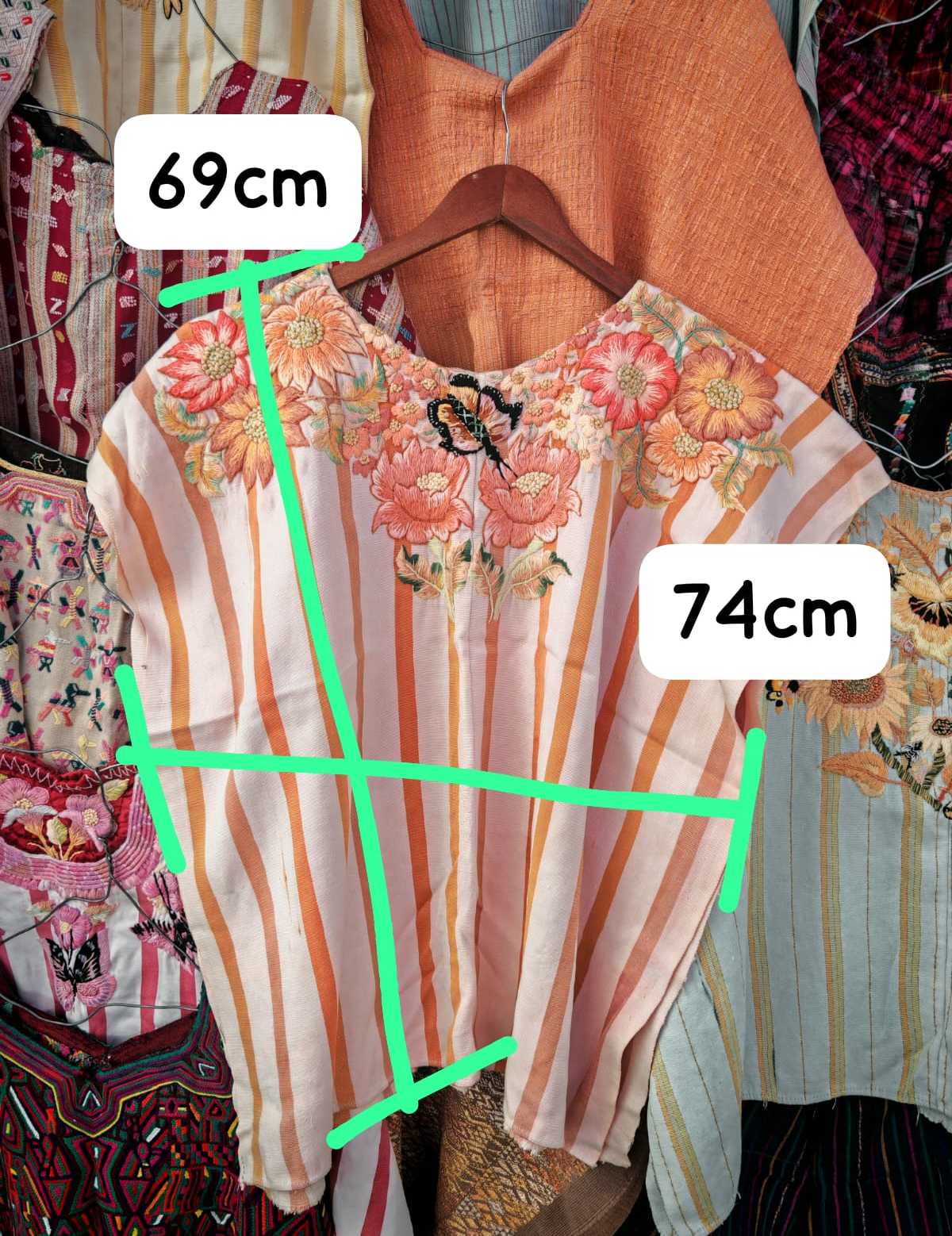 Coral and white Santiago huipil #2-111