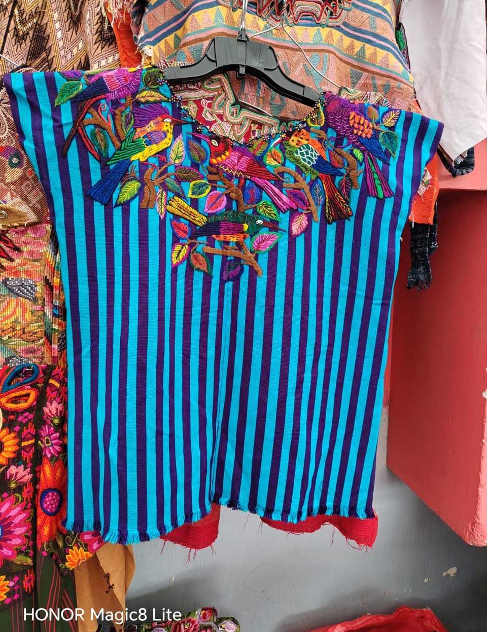 Blue and maroon striped Santiago huipil #5-174