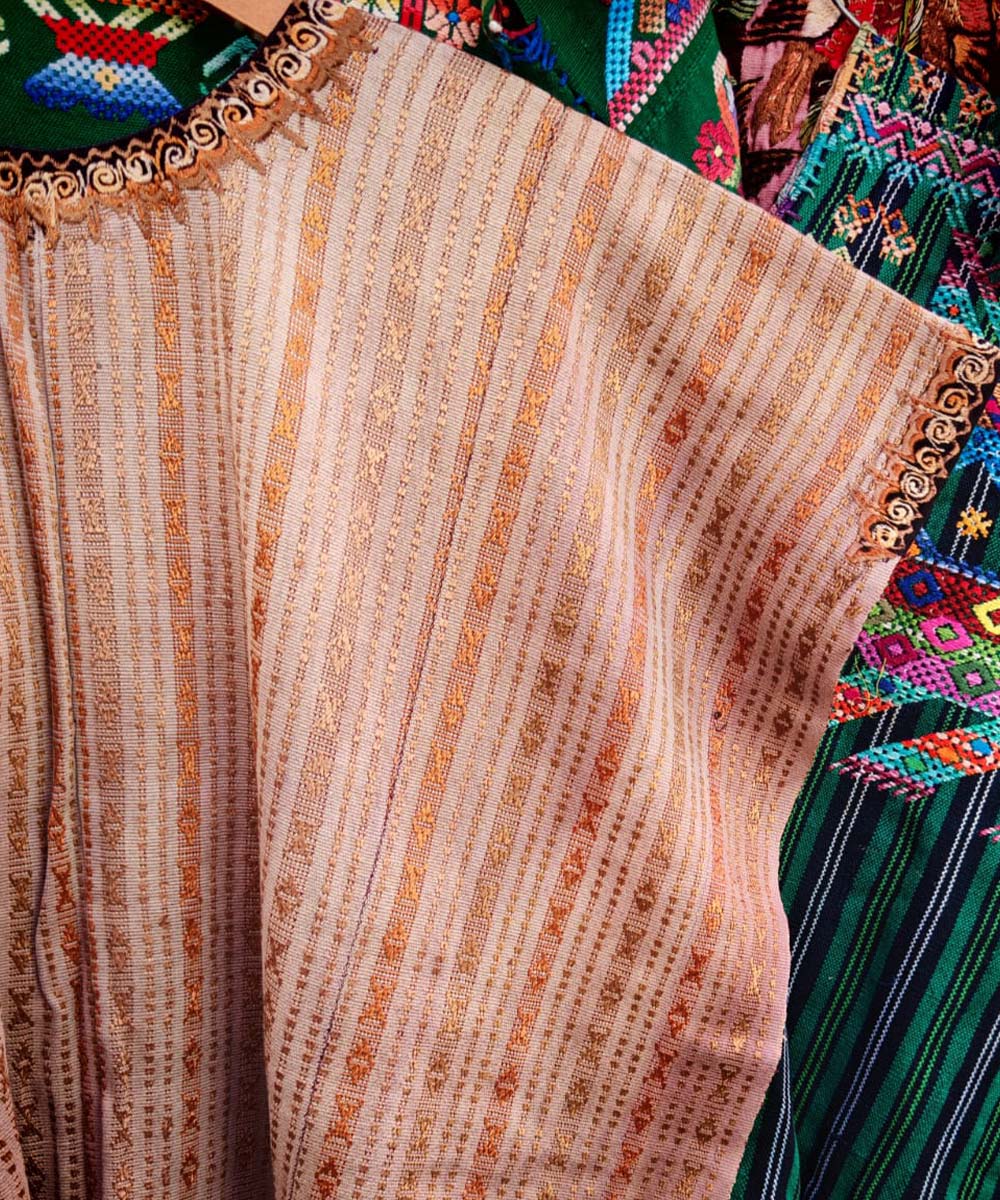 Delicate striped coral huipil