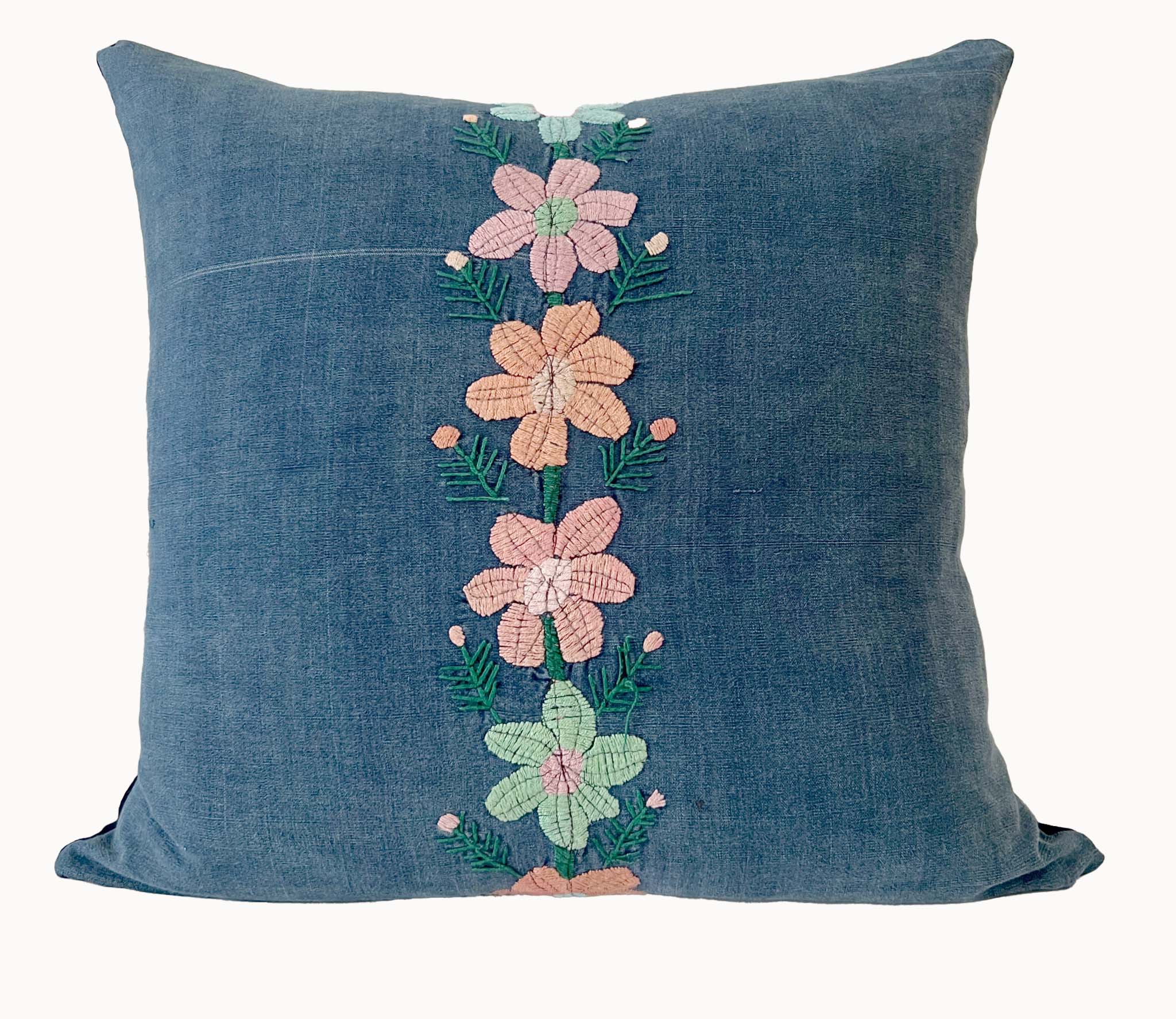 Indigo corte pillow with flowers