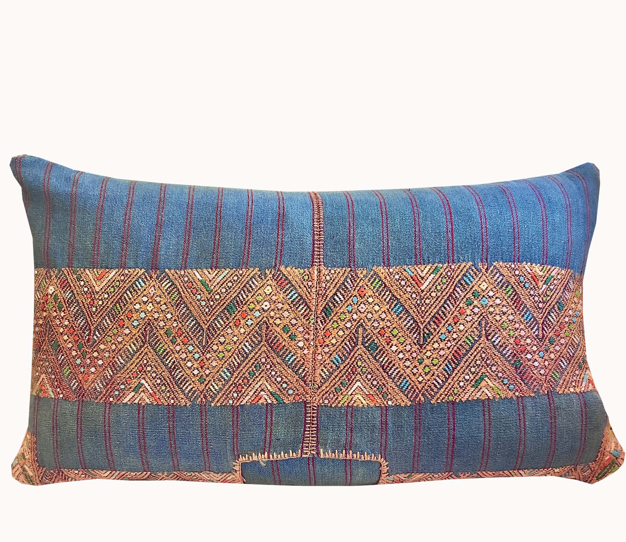 Indigo and Brown Nahuala Lumbar Pillow