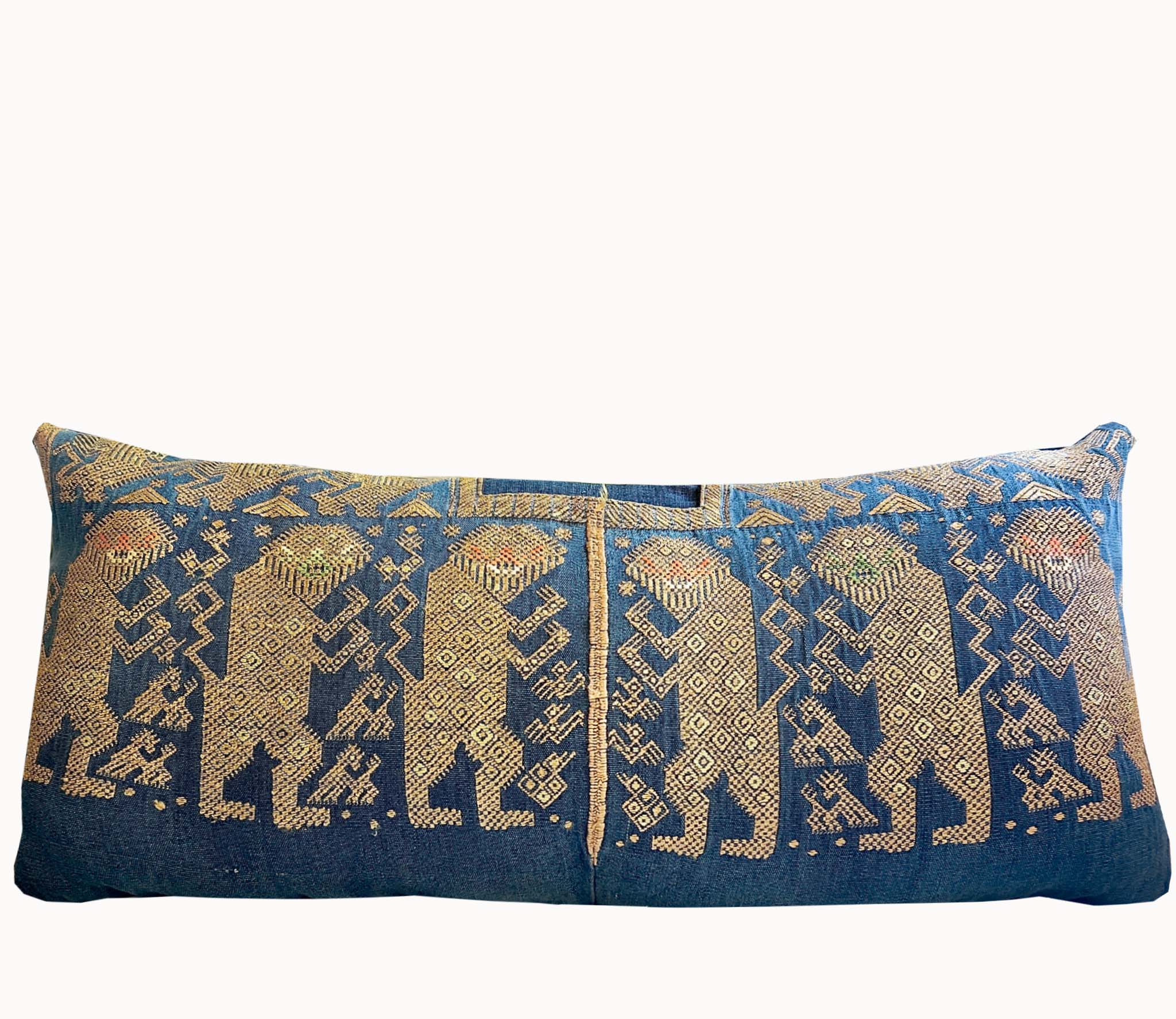 Indigo and Gold Nahuala Lumbar Pillow