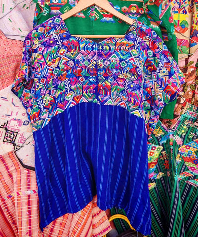 Bright blue Nahuala huipil