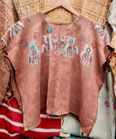 Vintage Guatemalan huipil with handwoven Mayan embroidery